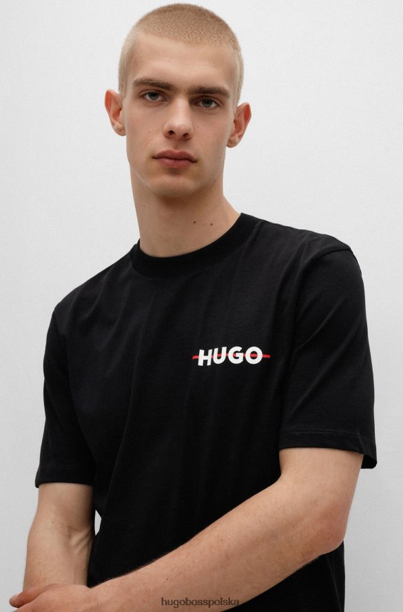 Hugo Boss koszulka z bawełny organicznej w paski i logo, czarna hugo czarny R0X0H62388