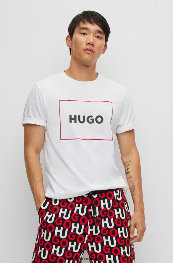 Hugo Boss koszulka z bawełny organicznej z logo Hugo w czerwonej ramce biały R0X0H63843