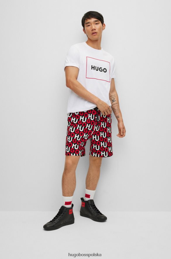 Hugo Boss koszulka z bawełny organicznej z logo Hugo w czerwonej ramce biały R0X0H63843