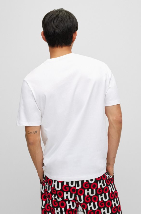 Hugo Boss koszulka z bawełny organicznej z logo Hugo w czerwonej ramce biały R0X0H63843