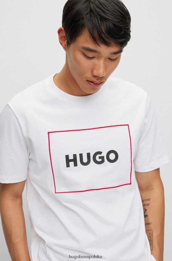 Hugo Boss koszulka z bawełny organicznej z logo Hugo w czerwonej ramce biały R0X0H63843