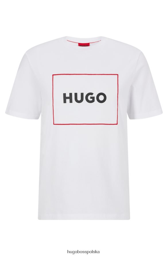 Hugo Boss koszulka z bawełny organicznej z logo Hugo w czerwonej ramce biały R0X0H63843