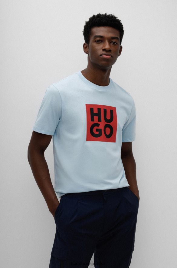 Hugo Boss koszulka z bawełny organicznej z nowym nadrukiem logo Hugo w kolorze jasnoniebieskim jasny niebieski R0X0H64417