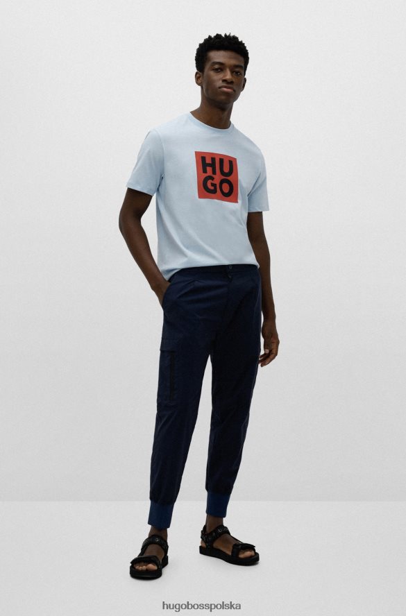 Hugo Boss koszulka z bawełny organicznej z nowym nadrukiem logo Hugo w kolorze jasnoniebieskim jasny niebieski R0X0H64417