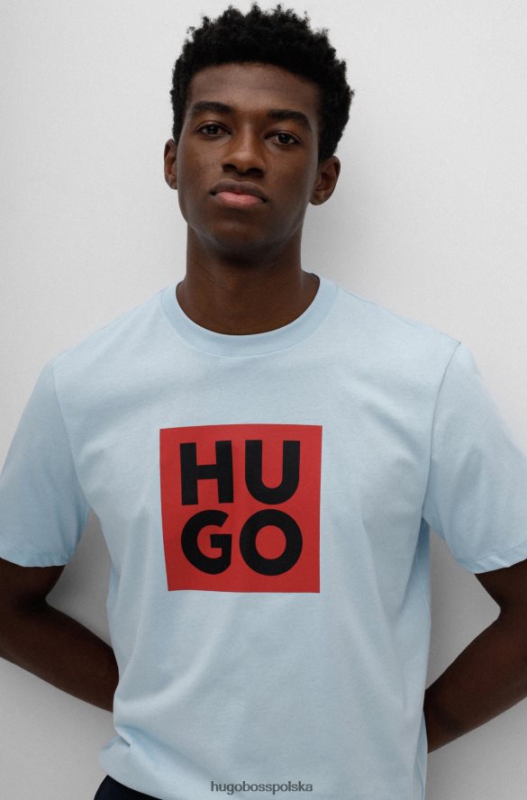 Hugo Boss koszulka z bawełny organicznej z nowym nadrukiem logo Hugo w kolorze jasnoniebieskim jasny niebieski R0X0H64417