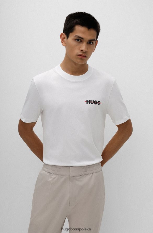 Hugo Boss koszulka z bawełny organicznej z paskiem i logo hugo biała biały R0X0H62390