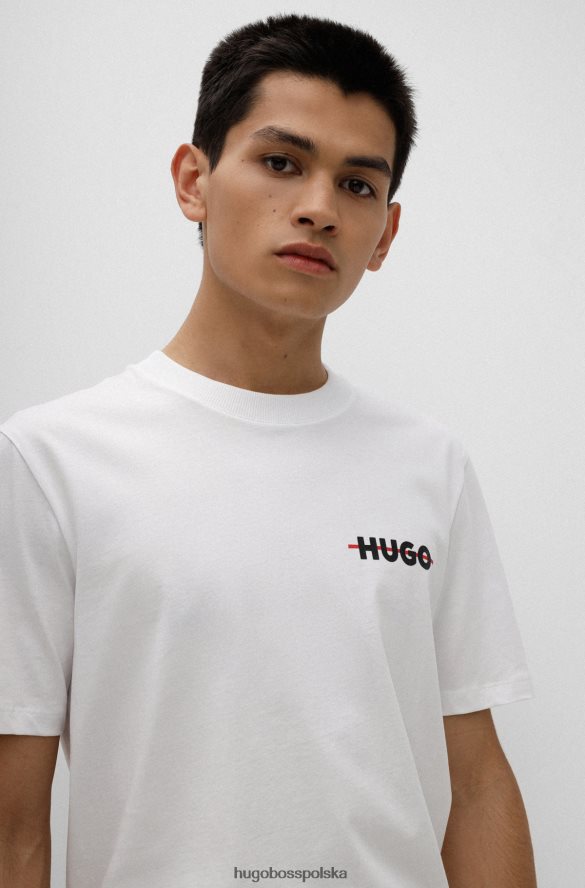 Hugo Boss koszulka z bawełny organicznej z paskiem i logo hugo biała biały R0X0H62390