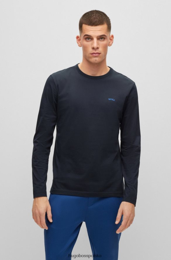 Hugo Boss koszulka z bawełny organicznej z zakrzywionym logo w kolorze ciemnoniebieskim hugo ciemny niebieski R0X0H62643