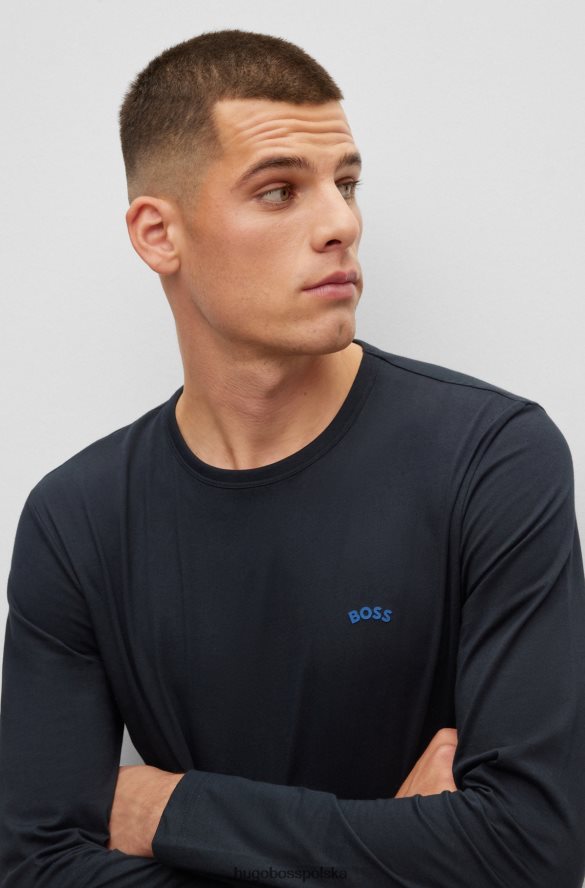 Hugo Boss koszulka z bawełny organicznej z zakrzywionym logo w kolorze ciemnoniebieskim hugo ciemny niebieski R0X0H62643