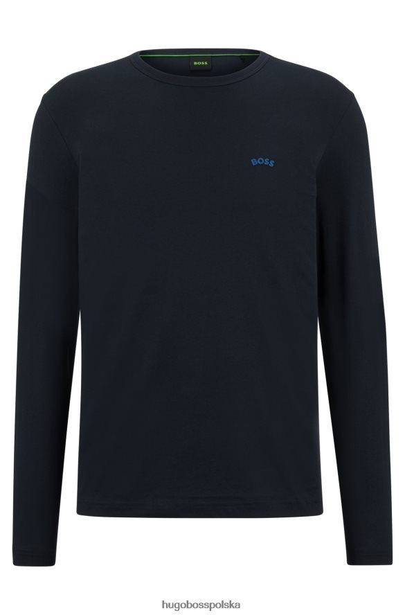 Hugo Boss koszulka z bawełny organicznej z zakrzywionym logo w kolorze ciemnoniebieskim hugo ciemny niebieski R0X0H62643