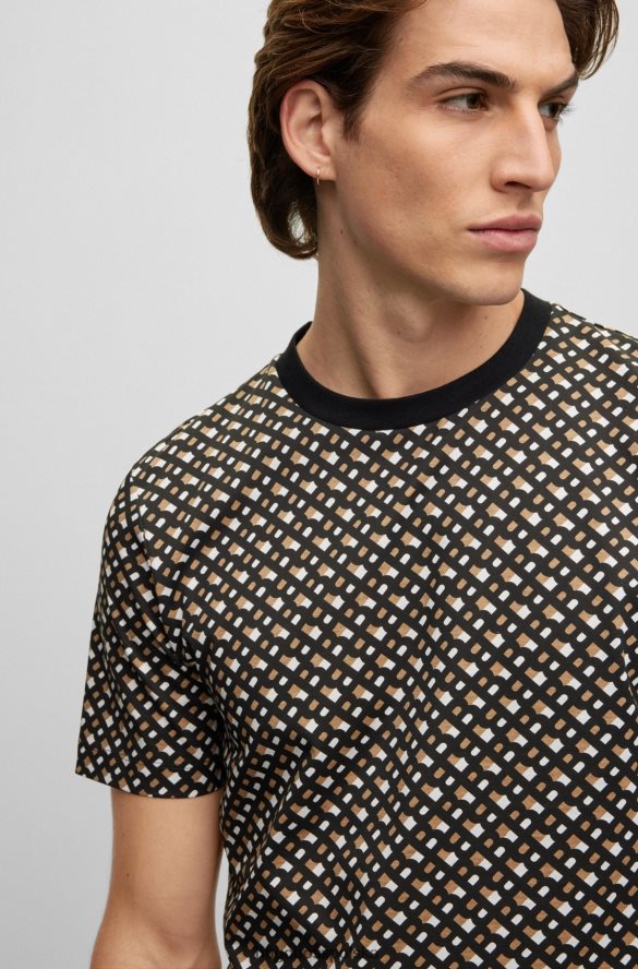 Hugo Boss koszulka z merceryzowanej bawełny z powtarzającymi się monogramami, wzorzysta hugo wzorzyste R0X0H64277