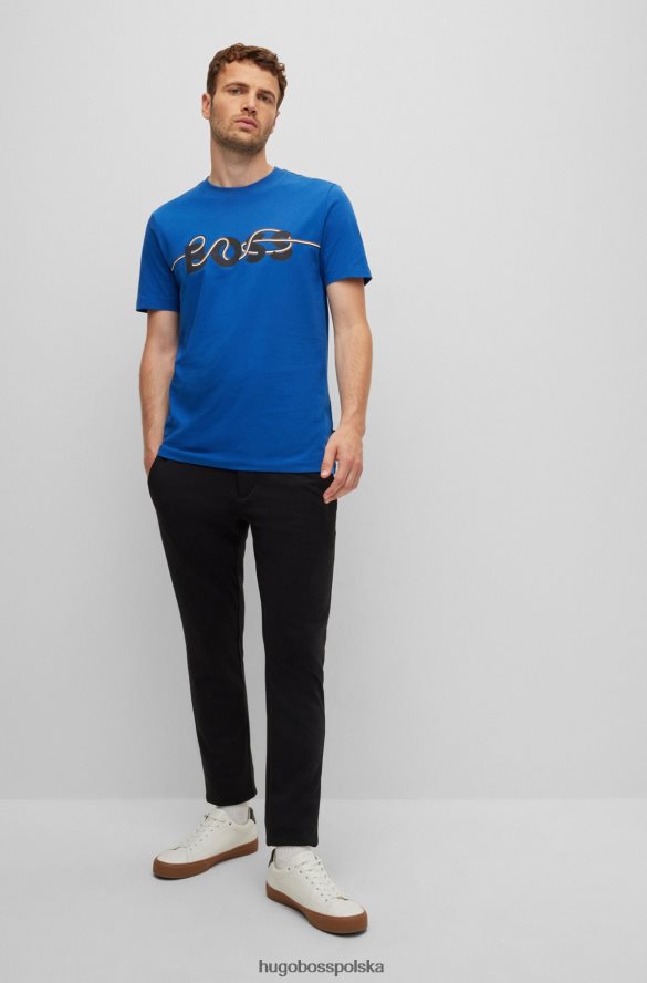 Hugo Boss niebieska koszulka Hugo z bawełnianego jerseyu o dopasowanym kroju z grafiką z logo niebieski R0X0H61793