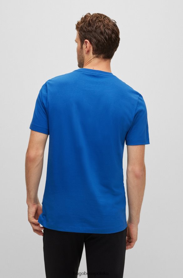 Hugo Boss niebieska koszulka Hugo z bawełnianego jerseyu o dopasowanym kroju z grafiką z logo niebieski R0X0H61793