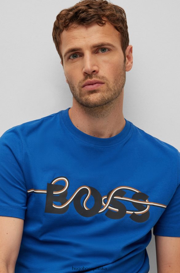 Hugo Boss niebieska koszulka Hugo z bawełnianego jerseyu o dopasowanym kroju z grafiką z logo niebieski R0X0H61793