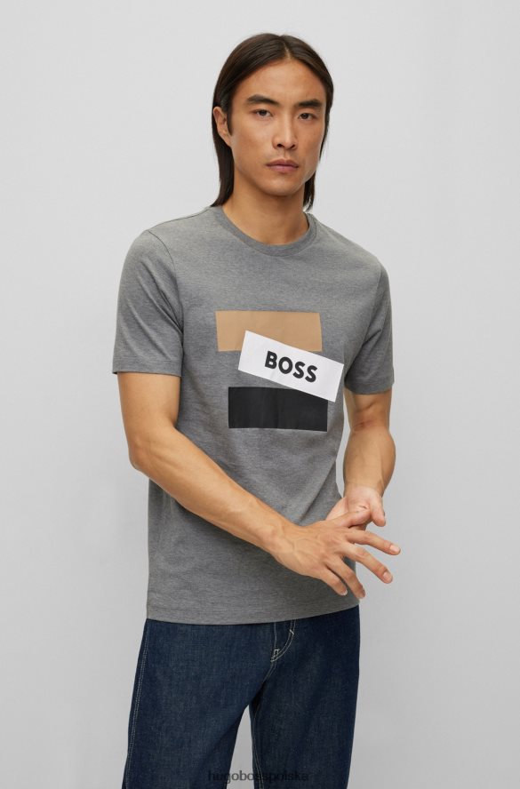 Hugo Boss szara, bawełniana koszulka hugo pima z charakterystycznym paskiem i logo szary R0X0H63694