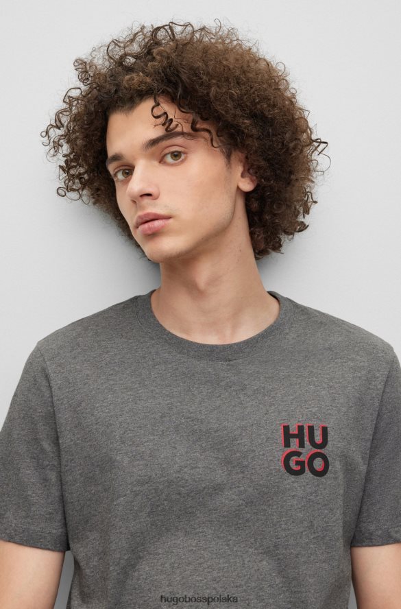 Hugo Boss szary, bawełniany t-shirt z nadrukiem logo hugo szary R0X0H61663