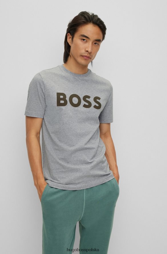Hugo Boss szary t-shirt hugo z logo floku, wykonany z bawełnianego dżerseju szary R0X0H63628