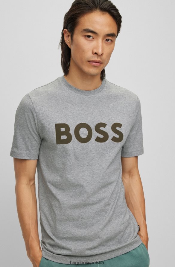Hugo Boss szary t-shirt hugo z logo floku, wykonany z bawełnianego dżerseju szary R0X0H63628