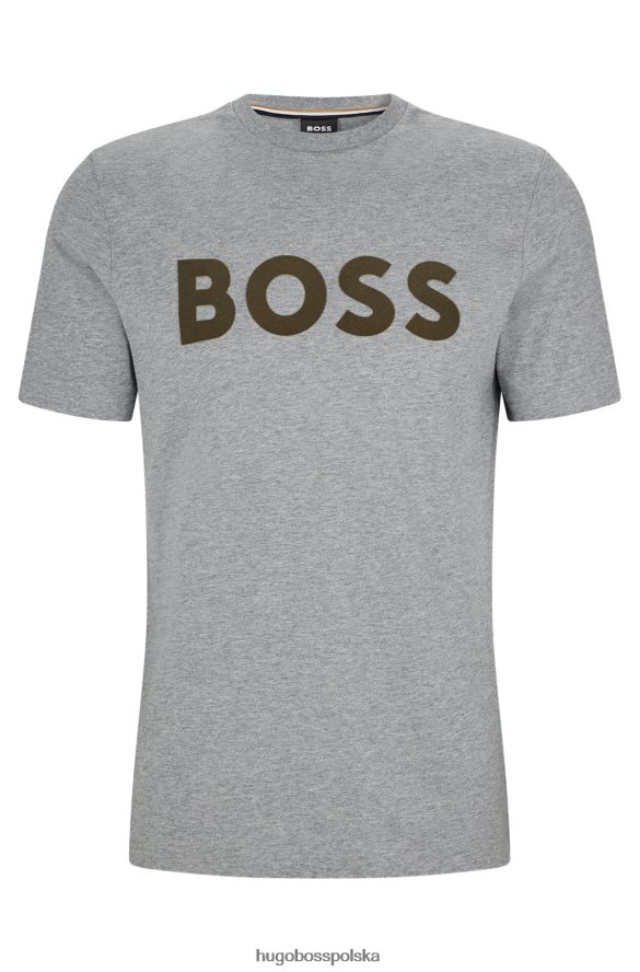 Hugo Boss szary t-shirt hugo z logo floku, wykonany z bawełnianego dżerseju szary R0X0H63628