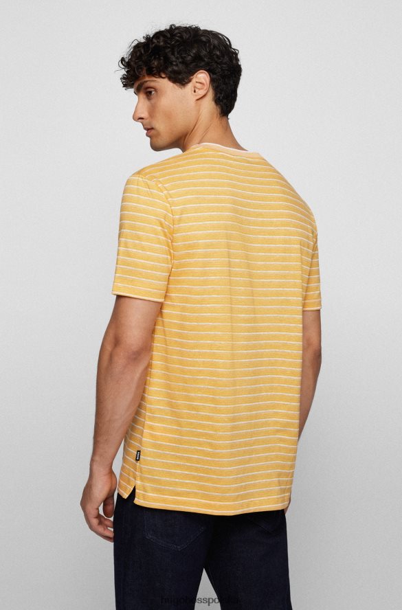 Hugo Boss żółta koszulka w paski z bawełny i lnu hugo żółty R0X0H63462