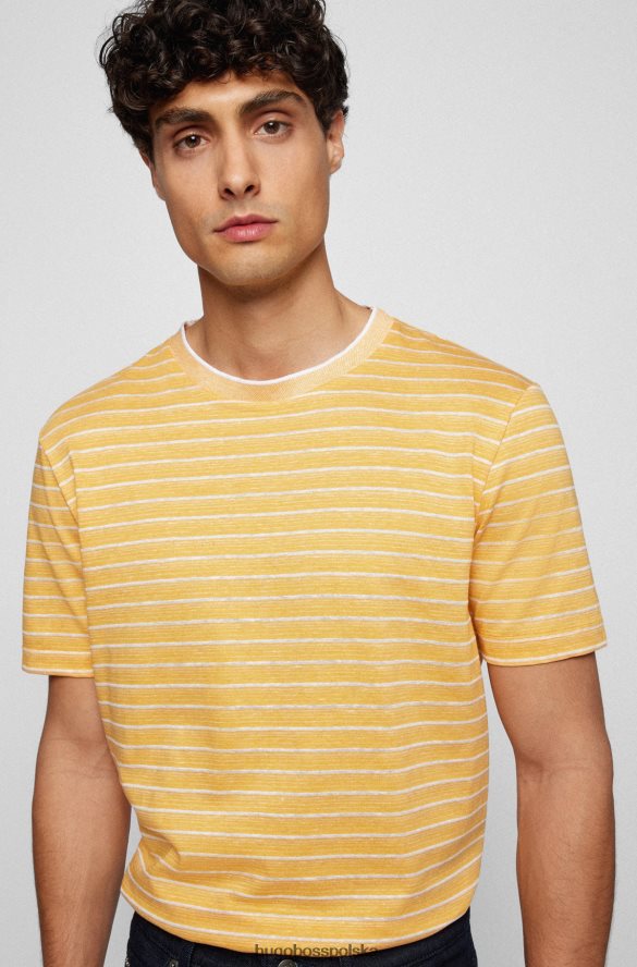 Hugo Boss żółta koszulka w paski z bawełny i lnu hugo żółty R0X0H63462
