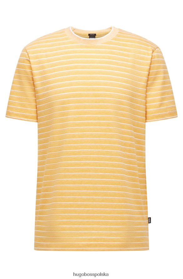 Hugo Boss żółta koszulka w paski z bawełny i lnu hugo żółty R0X0H63462