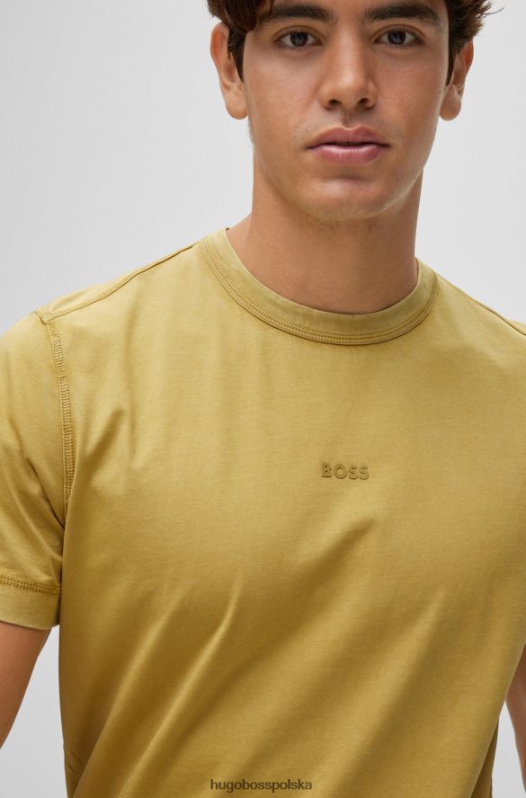 Hugo Boss Żółta koszulka z bawełnianego jerseyu hugo z nadrukowanym logo żółty R0X0H62276