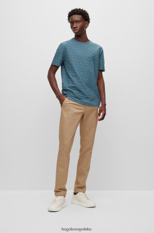 Hugo Boss turkusowa koszulka z monogramem, wykonana z bawełnianego żakardowego hugo turkus R0X0H63704