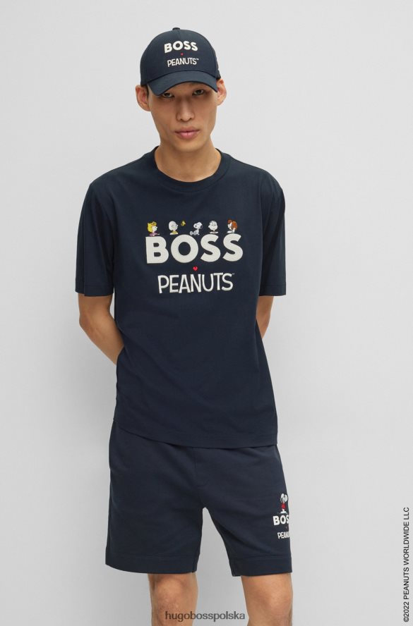 Hugo Boss x T-shirt z okrągłym dekoltem w kształcie orzeszków ziemnych, wykonany z bawełnianego dżerseju z ekskluzywną grafiką ciemny niebieski R0X0H61857