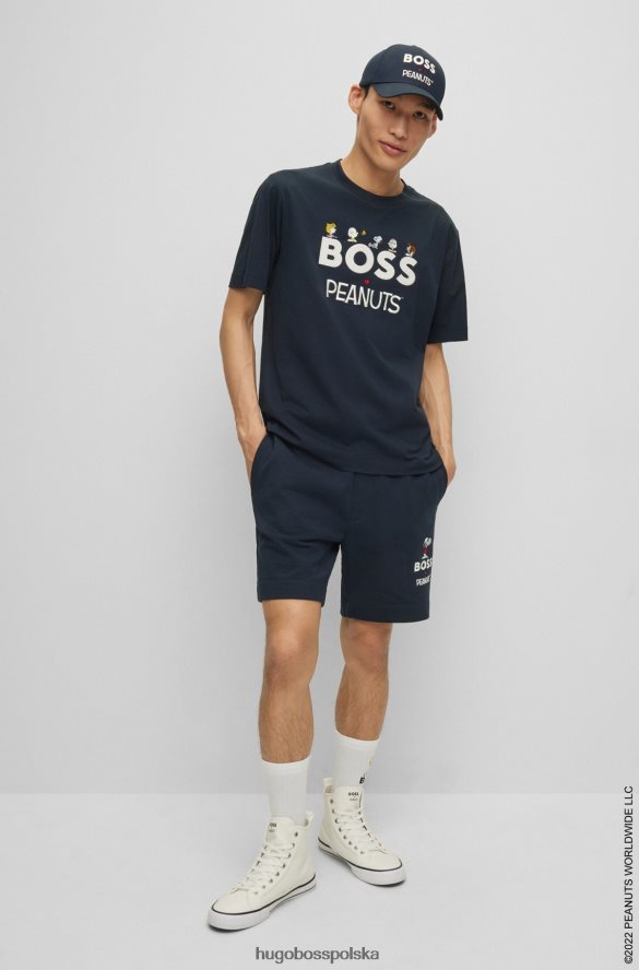 Hugo Boss x T-shirt z okrągłym dekoltem w kształcie orzeszków ziemnych, wykonany z bawełnianego dżerseju z ekskluzywną grafiką ciemny niebieski R0X0H61857