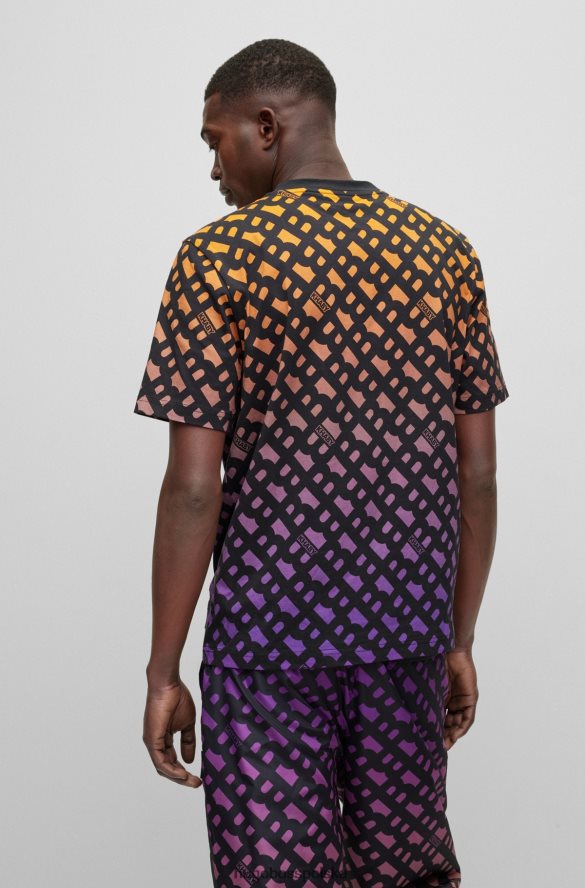 Hugo Boss x khaby – T-shirt o swobodnym kroju z bawełnianego dżerseju z gradientowymi monogramami wzorzyste R0X0H61015