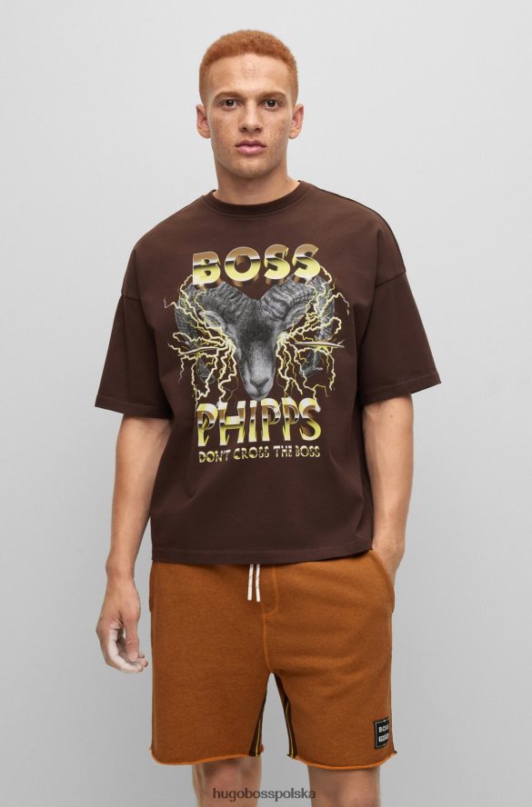 Hugo Boss x phipps T-shirt o swobodnym kroju z bawełny organicznej brązowy R0X0H62539