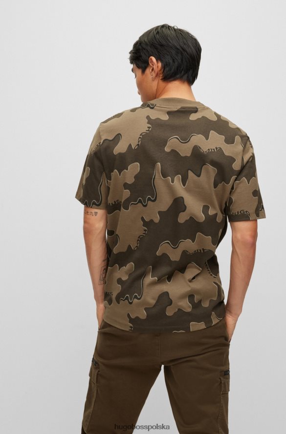 Hugo Boss zielona koszulka hugo o swobodnym kroju z bawełny z nadrukiem w kamuflażu zielony R0X0H64180