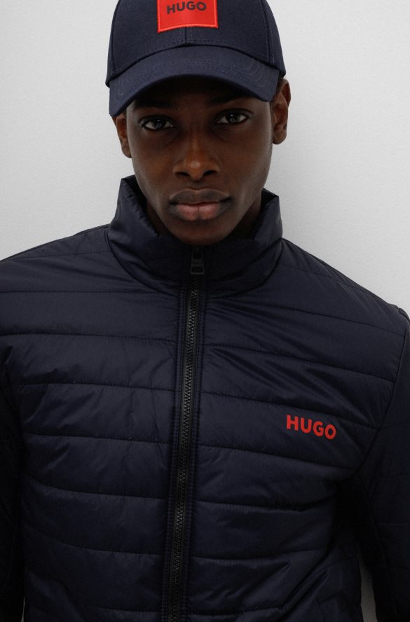 Hugo Boss Ciemnoniebieska, wodoodporna, ocieplana kurtka hugo z nadrukiem logo ciemny niebieski R0X0H62213