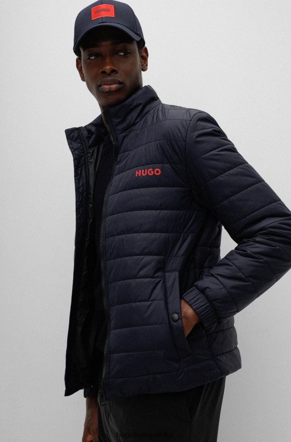 Hugo Boss Ciemnoniebieska, wodoodporna, ocieplana kurtka hugo z nadrukiem logo ciemny niebieski R0X0H62213