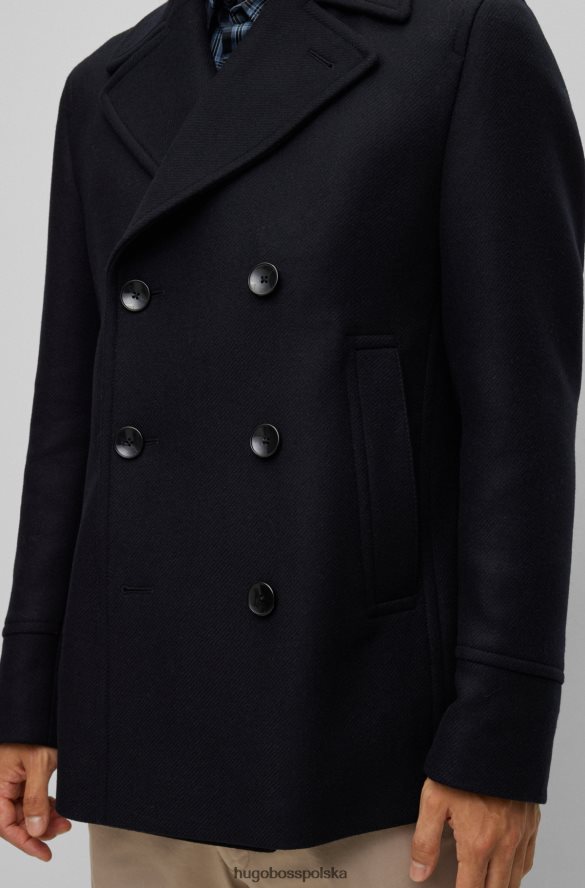Hugo Boss Ciemnoniebieski płaszcz hugo o dopasowanym kroju z domieszką wełny i dwurzędowym zapięciem ciemny niebieski R0X0H61879