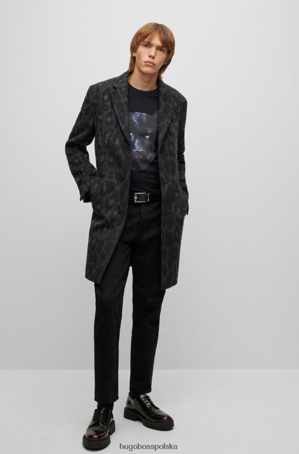 Hugo Boss Czarny płaszcz hugo z domieszką wełny o regularnym kroju i nadrukiem w kształcie jagliona czarny R0X0H64060