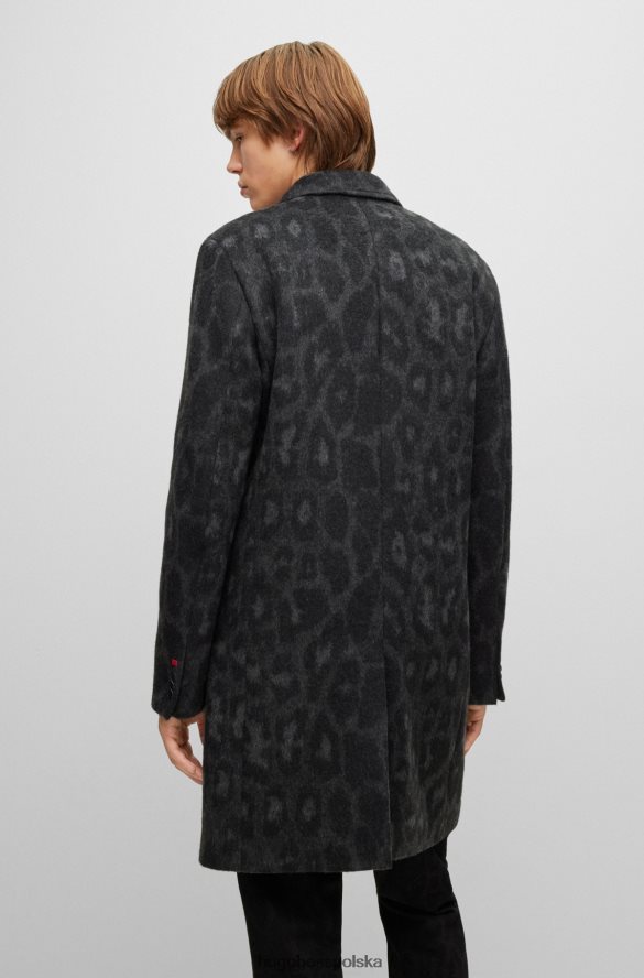 Hugo Boss Czarny płaszcz hugo z domieszką wełny o regularnym kroju i nadrukiem w kształcie jagliona czarny R0X0H64060