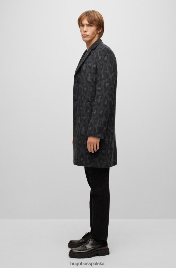 Hugo Boss Czarny płaszcz hugo z domieszką wełny o regularnym kroju i nadrukiem w kształcie jagliona czarny R0X0H64060