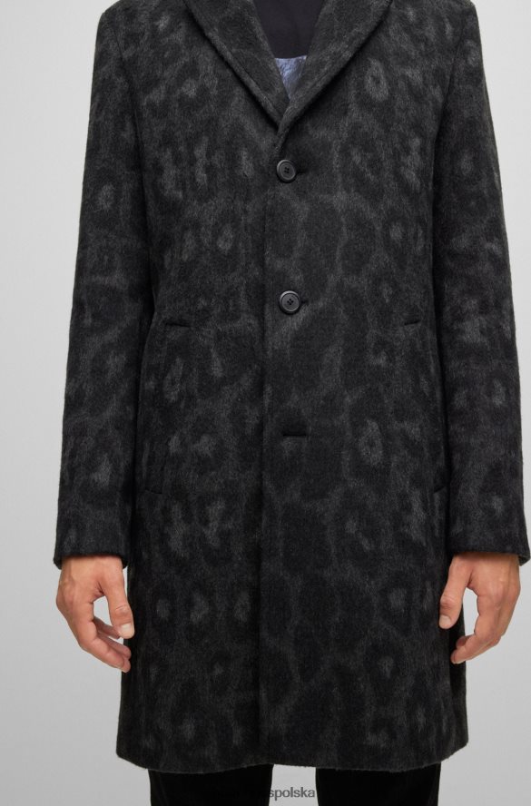 Hugo Boss Czarny płaszcz hugo z domieszką wełny o regularnym kroju i nadrukiem w kształcie jagliona czarny R0X0H64060