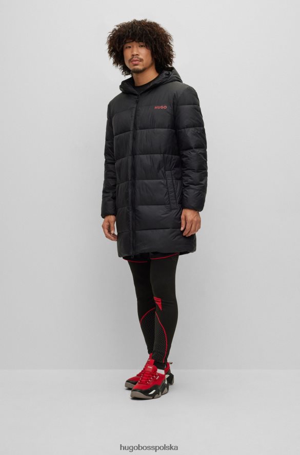 Hugo Boss Czarny, puchowy płaszcz Hugo z kapturem i logo na piersi czarny R0X0H61500