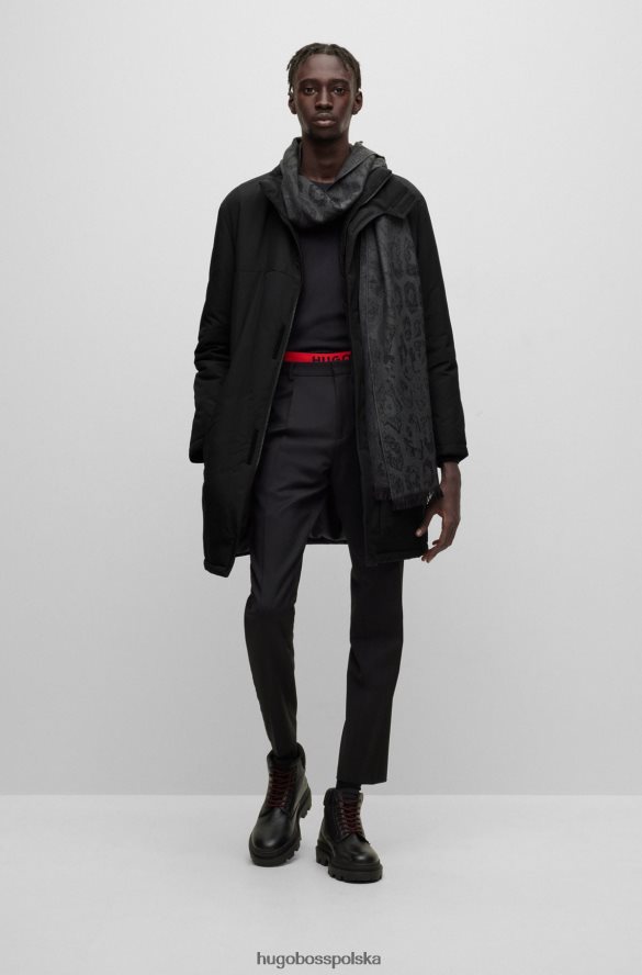 Hugo Boss Czarny, wodoodporny, ocieplany płaszcz hugo z ułożonymi logo czarny R0X0H62255