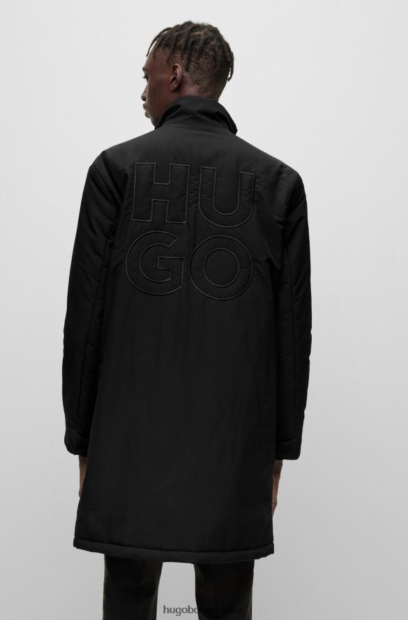 Hugo Boss Czarny, wodoodporny, ocieplany płaszcz hugo z ułożonymi logo czarny R0X0H62255