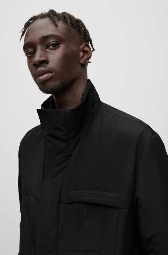 Hugo Boss Czarny, wodoodporny, ocieplany płaszcz hugo z ułożonymi logo czarny R0X0H62255