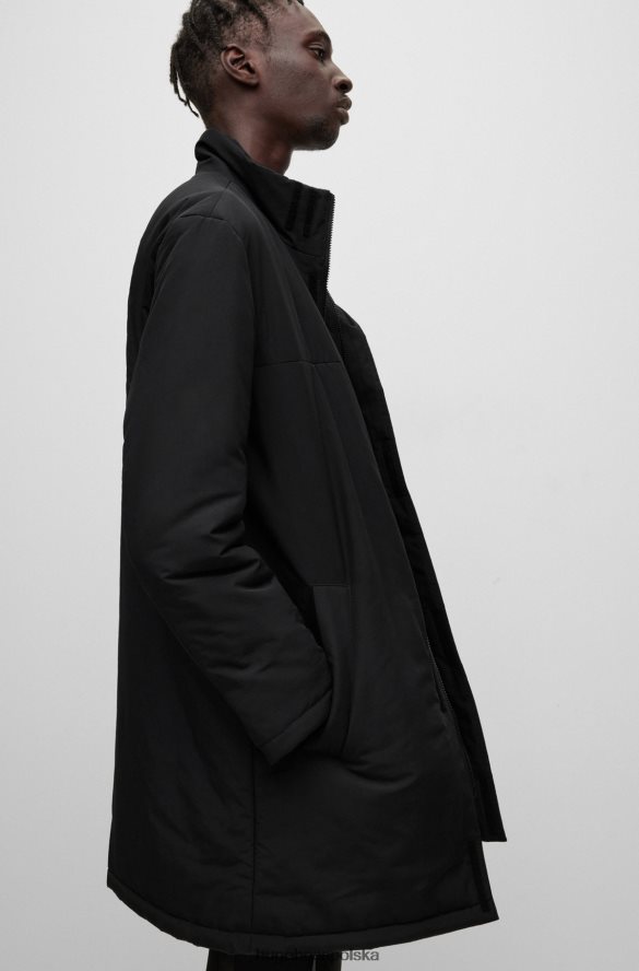 Hugo Boss Czarny, wodoodporny, ocieplany płaszcz hugo z ułożonymi logo czarny R0X0H62255