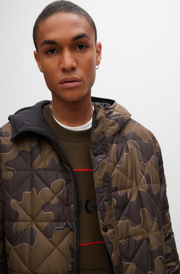 Hugo Boss Dwustronny pikowany płaszcz we wzór hugo, o swobodnym kroju, z kamuflażowym nadrukiem wzorzyste R0X0H62862