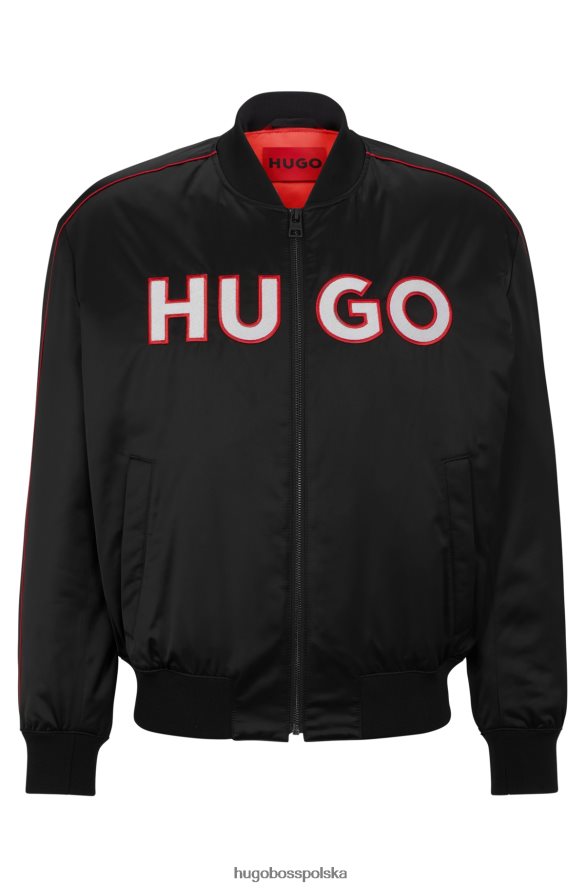 Hugo Boss Hugo Czarna kurtka bomber o swobodnym kroju z satyny z haftowanym logo czarny R0X0H64570