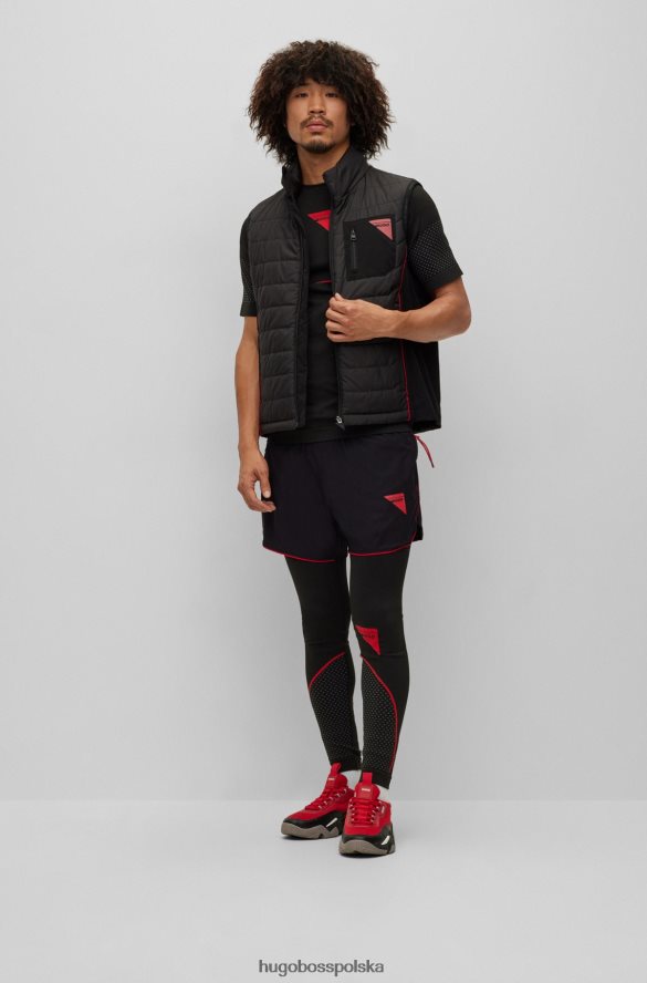 Hugo Boss Hugo czarna, dopasowana kamizelka z kapturem i czerwoną lamówką czarny R0X0H62665