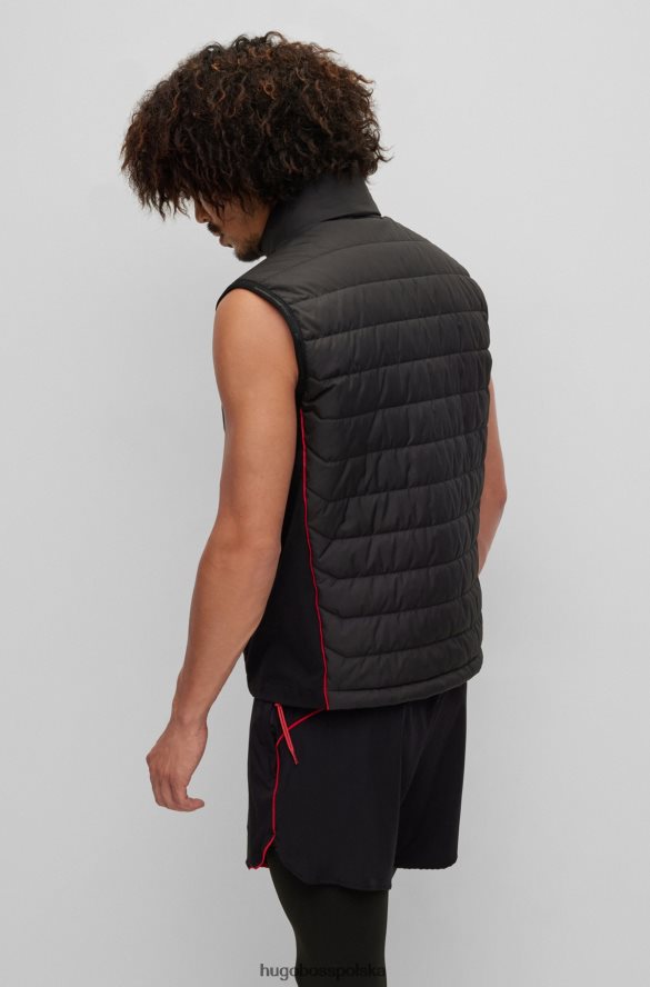 Hugo Boss Hugo czarna, dopasowana kamizelka z kapturem i czerwoną lamówką czarny R0X0H62665
