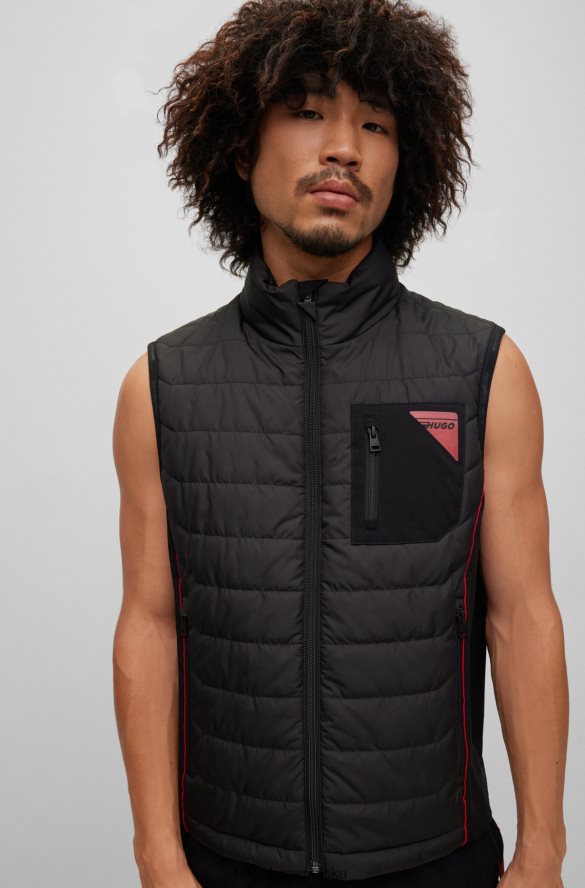 Hugo Boss Hugo czarna, dopasowana kamizelka z kapturem i czerwoną lamówką czarny R0X0H62665